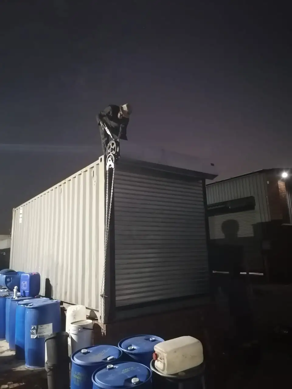 Commercial roller shutter curtain undergoing repair